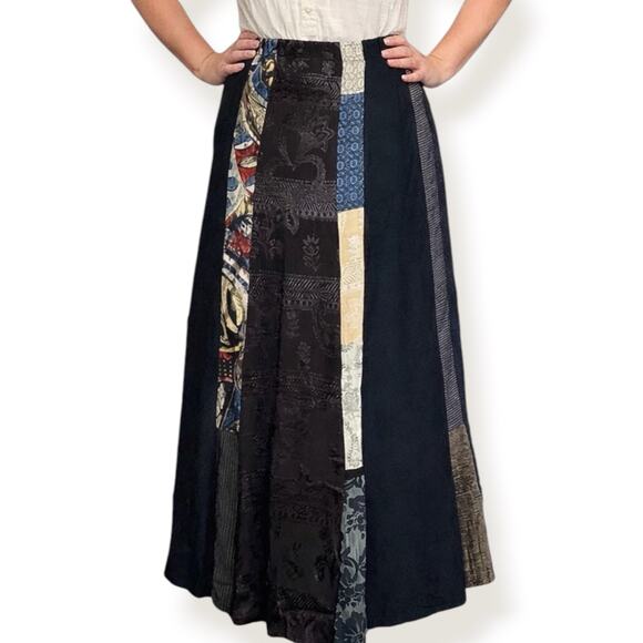 Vintage Dresses & Skirts - Vintage 90s Patchwork Maxi Skirt Boho Artsy Panel Flowy A Line Mixed Fabric